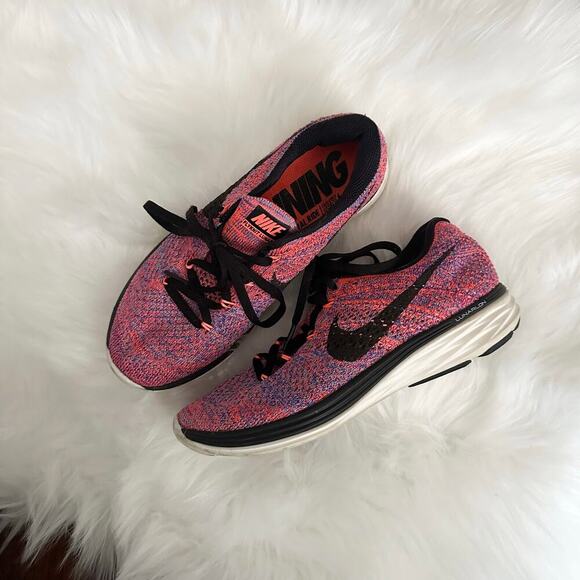 Nike Flyknit Lunar 3 Running Shoes Pink & Black - Picture 1 of 7